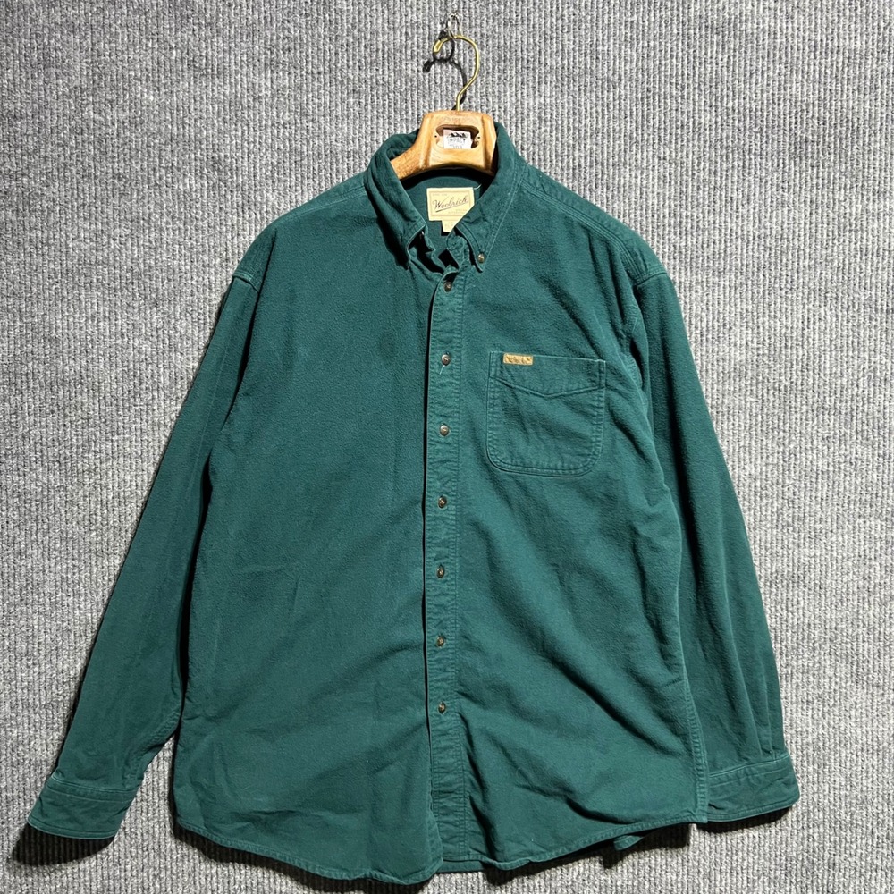 Woolrich Chamois Button Down Shirt Mens XL Tall Green Outdoor Workwear Cotton